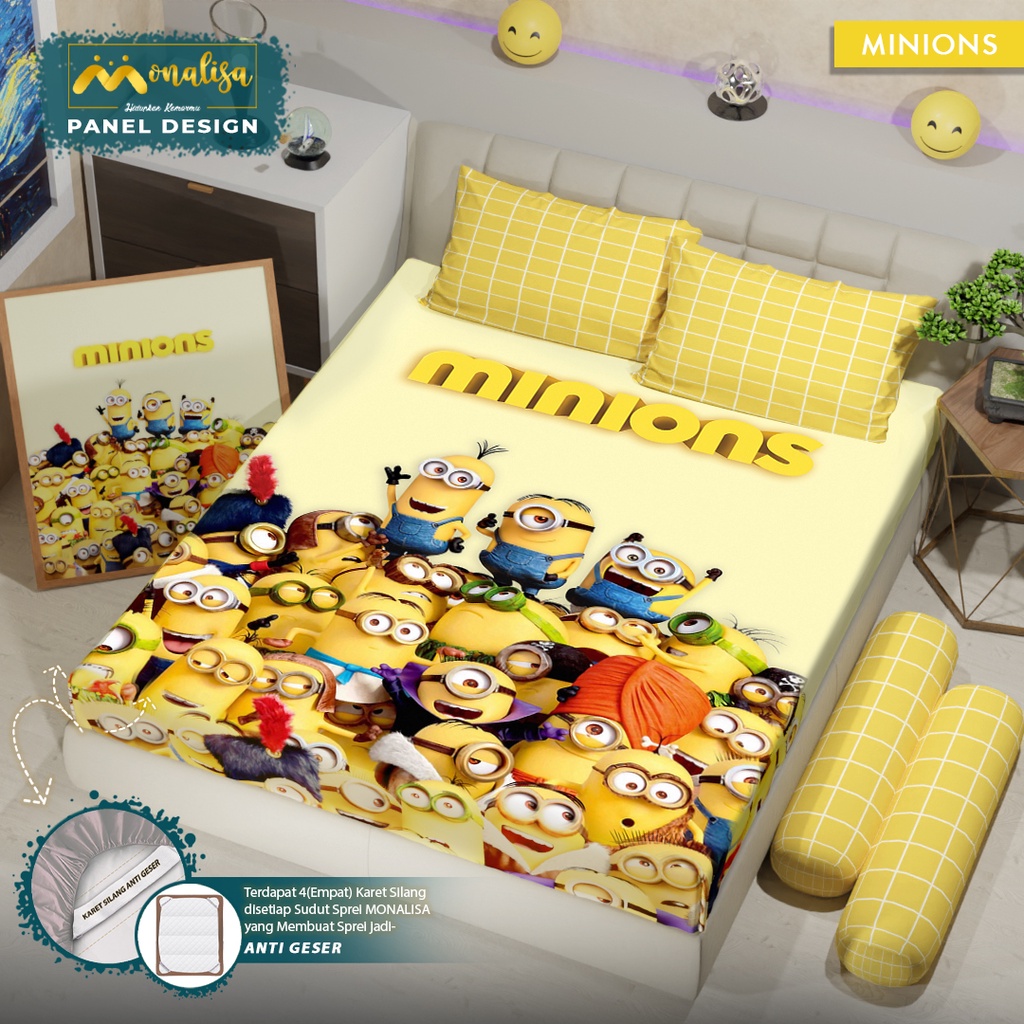 SPREI MONALISA PANEL MINION / MINIONS KING 180X200, Queen 160x200 dan single 120x200