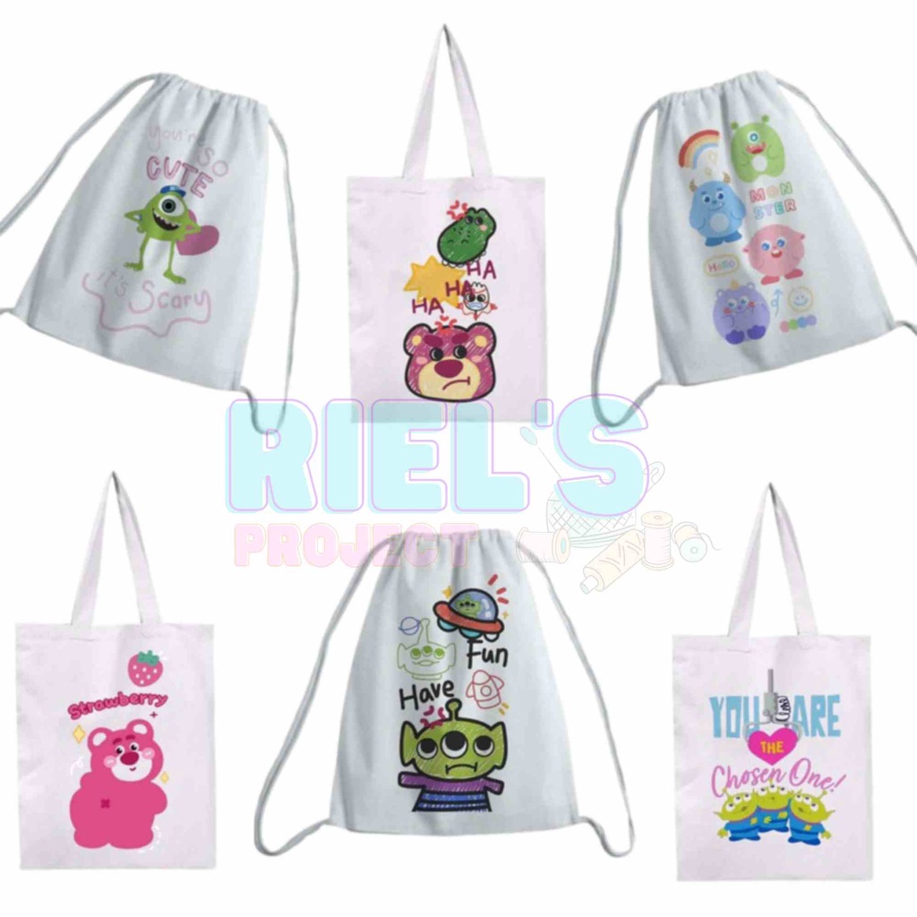 Totebag dan stringbag karakter toy story ; tas canvas