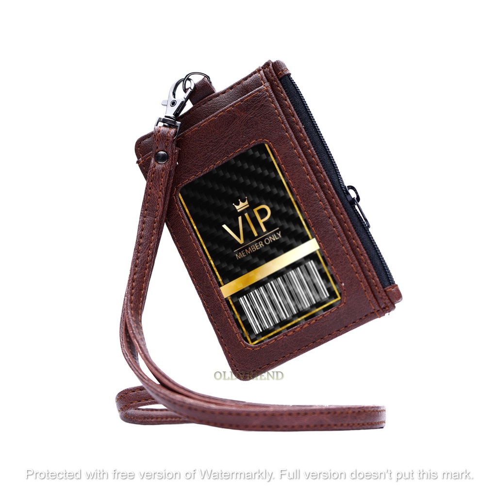 

Lanyard Name Tag Kulit ID Card Holder Dompet Kartu Resleting Zipper 8 Slot Multifungsi Lanyard by Meluwe