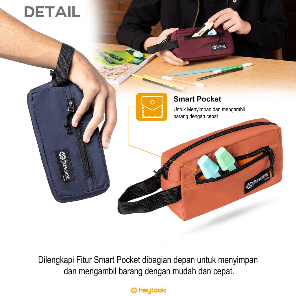 Pencil Pouch Atk Tempat Penyimpanan Pena Pensil Spidol Design Basic Simple - ORANGE