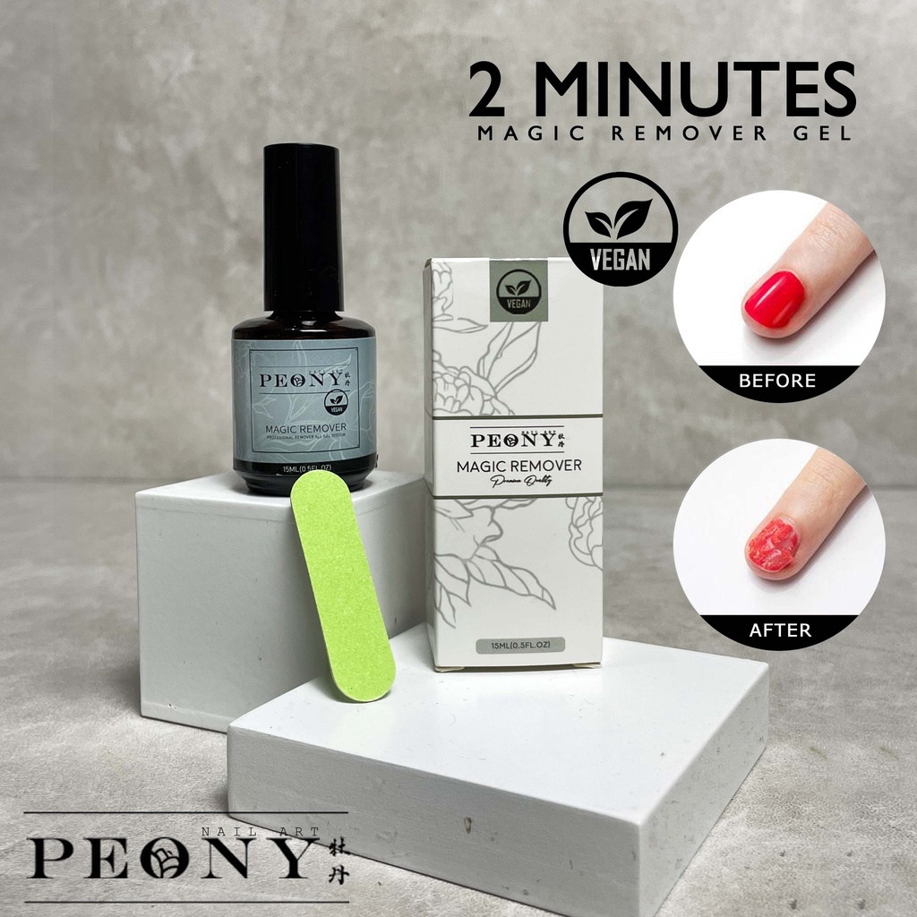 PEONY Vegan Magic Remover 15ml Penghapus Nail Gel / Remover Kutek Gel / Penghapus Kutek Gel