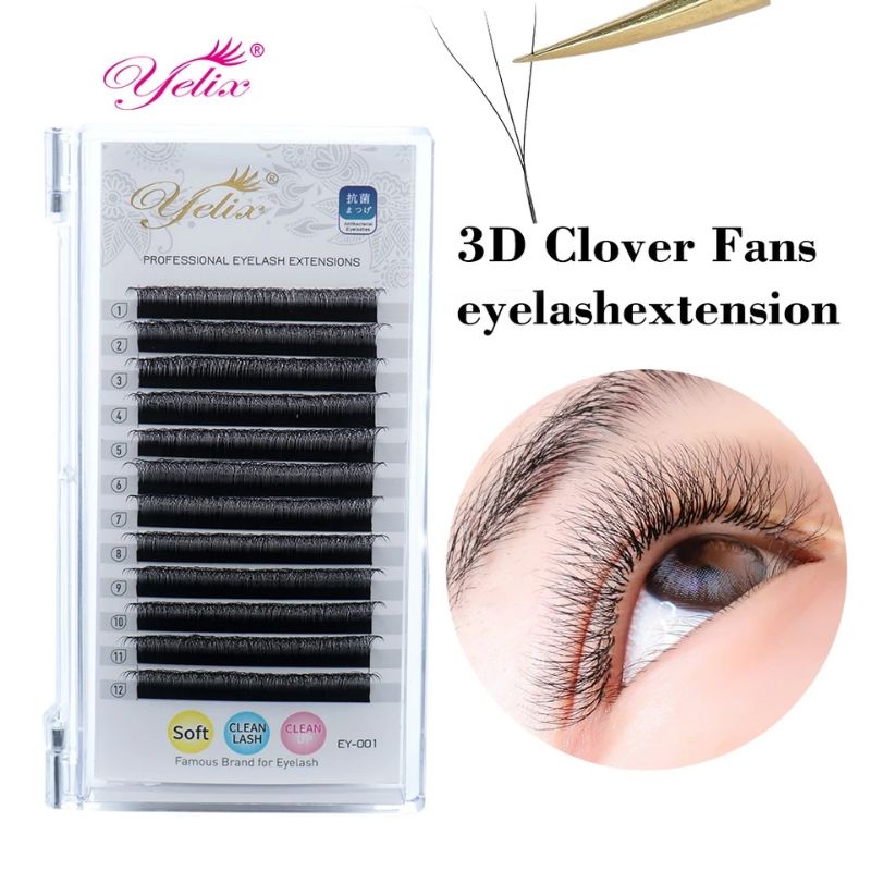 Yelix 3D W Shape Clover Lashes Volume Russian Eyelash Extension Ellipse Super Soft Fanning Bulu Mata Lembut Premium Cabang 3