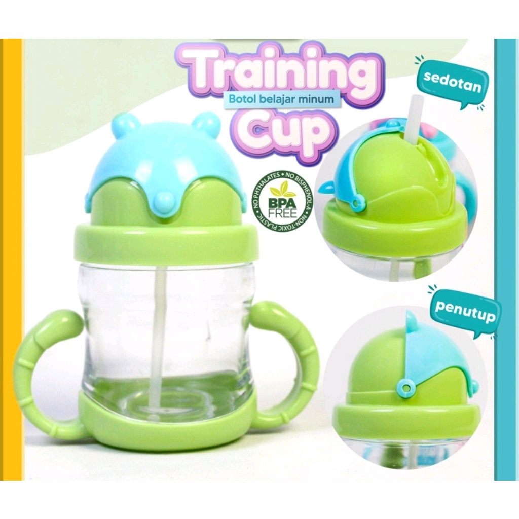 BOTOL MINUM ANAK 300 ML / TRAINING CUP BPA FREE / CANGKIR GELAS MINUM ANAK DENGAN SEDOTAN (IP)