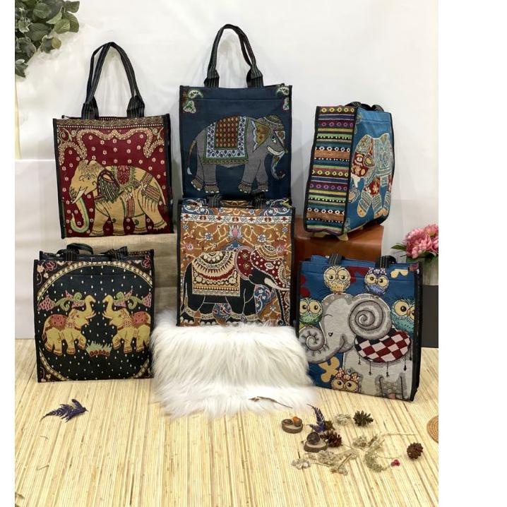 ✨BIG SALE✨ Tas jumbo import / tote bag gajah owl thailand bangkok / tas oleh oleh / tas etnik cantik