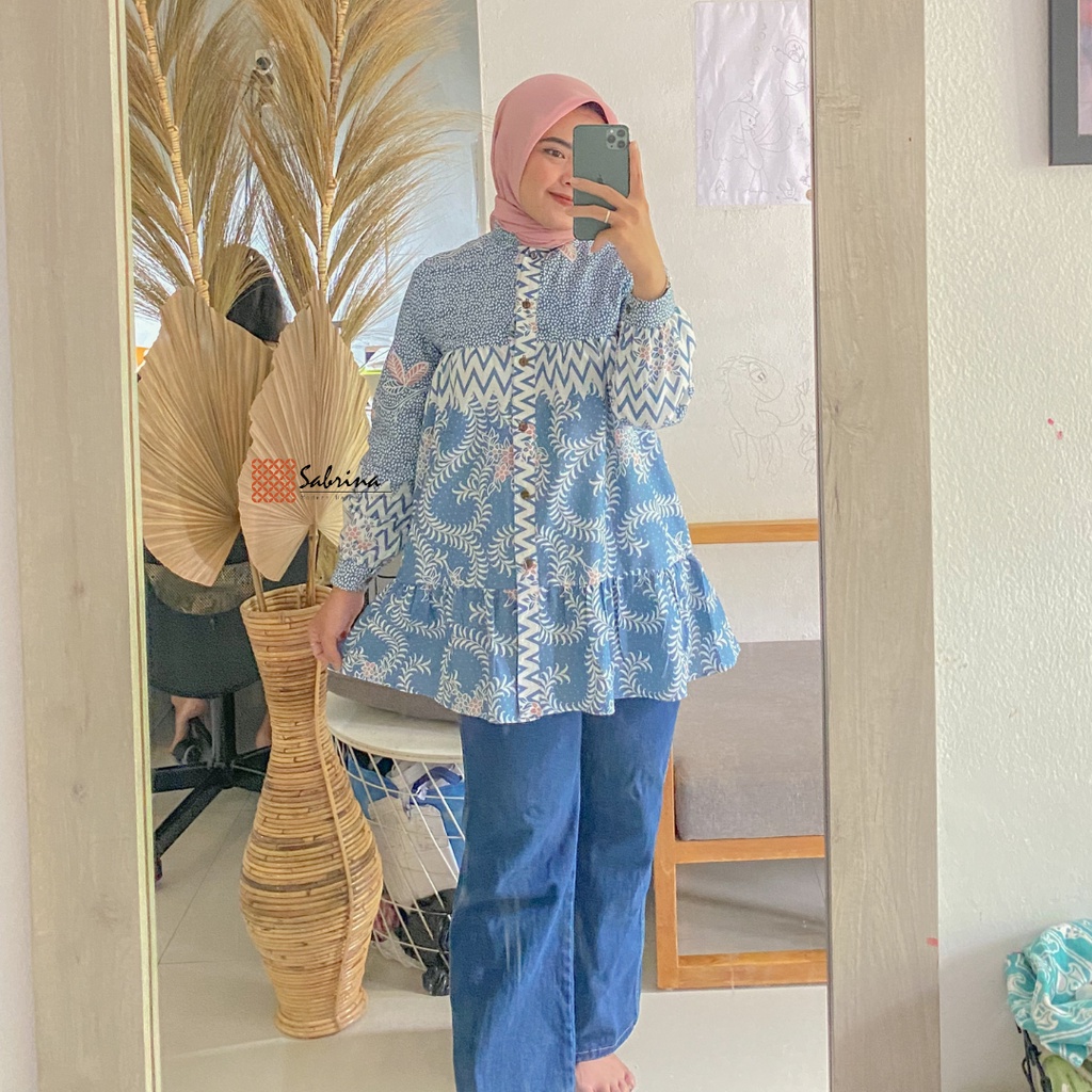 BLOUSE BATIK AUDIA SERIES Atasan Batik Kerja Cantik Cewek Wanita Kantor Warna Soft Pastel Busui Friendly Kancing Sabrinabatik Modis Modern Kekinian