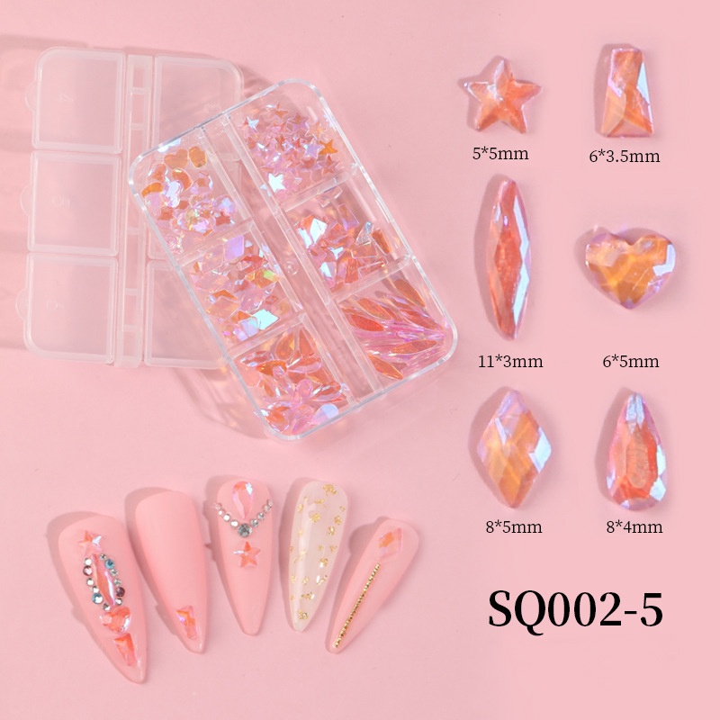 1 Kotak Kantong Berlian Imitasi Bentuk Asimetris Untuk Dekorasi Rhinestones 3D Nail Art DIY