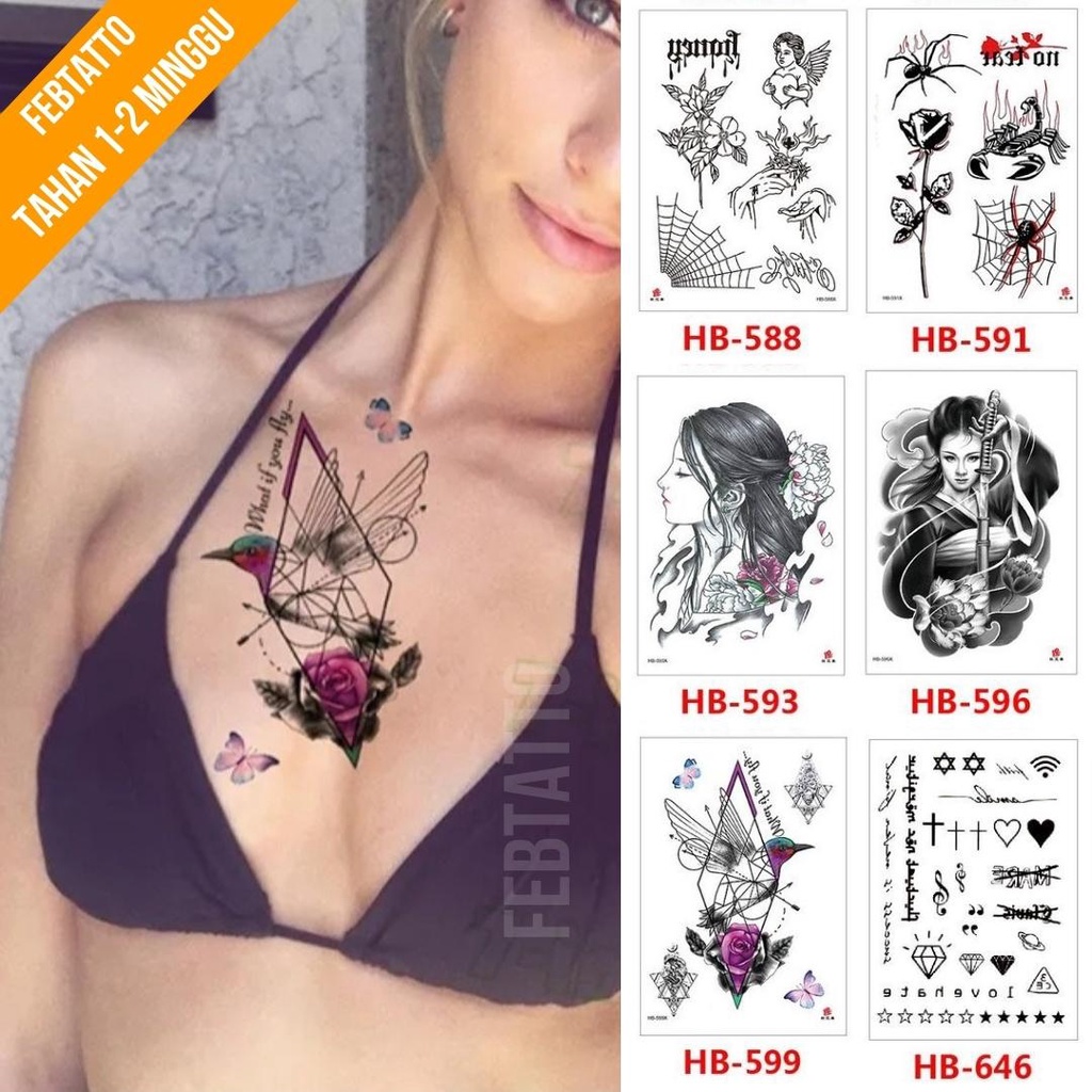 Tato Temporer Ukuran 21cmx15cm Motif Aesthetic Tatto Temporary Stiker Tato Halal Grosir Tato air motif  angel, bunga, tangan, laba laba, kalajengking, ghesia, burung, salib, love, tulisa, diamond, bintang HB 599