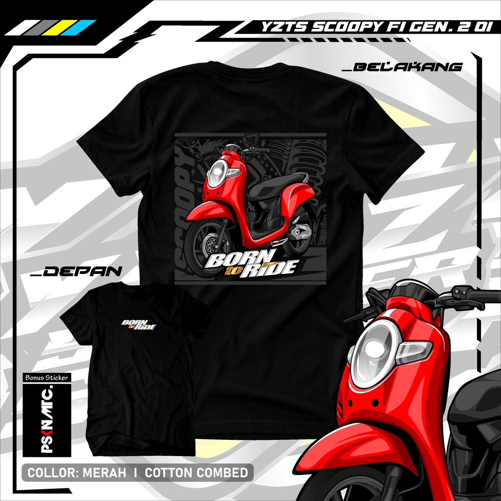 KAOS SCOOPY FI GENERASI 2- Kaos Distro Pria Wanita Original Custom Desain Motor SCOOPY GEN 2 Baju MOTOR SCOOPY