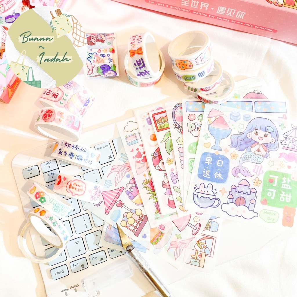 

Paket Stickers Dengan Washi Tape Selotip Gambar Dan Pisau Yd-Szkd Pemotong Stiker Kado Unik Waran