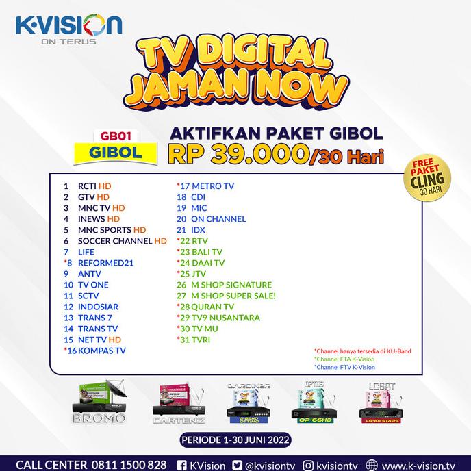 KT Paket GIBOL K-Vision TV Satelit Berbayar - Gratis Paket CLING KT