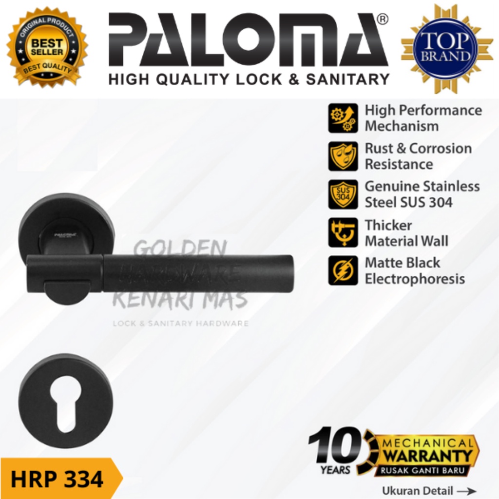 PALOMA HRP 334 Gagang Pintu Kamar Tidur Hitam Lever Bulat