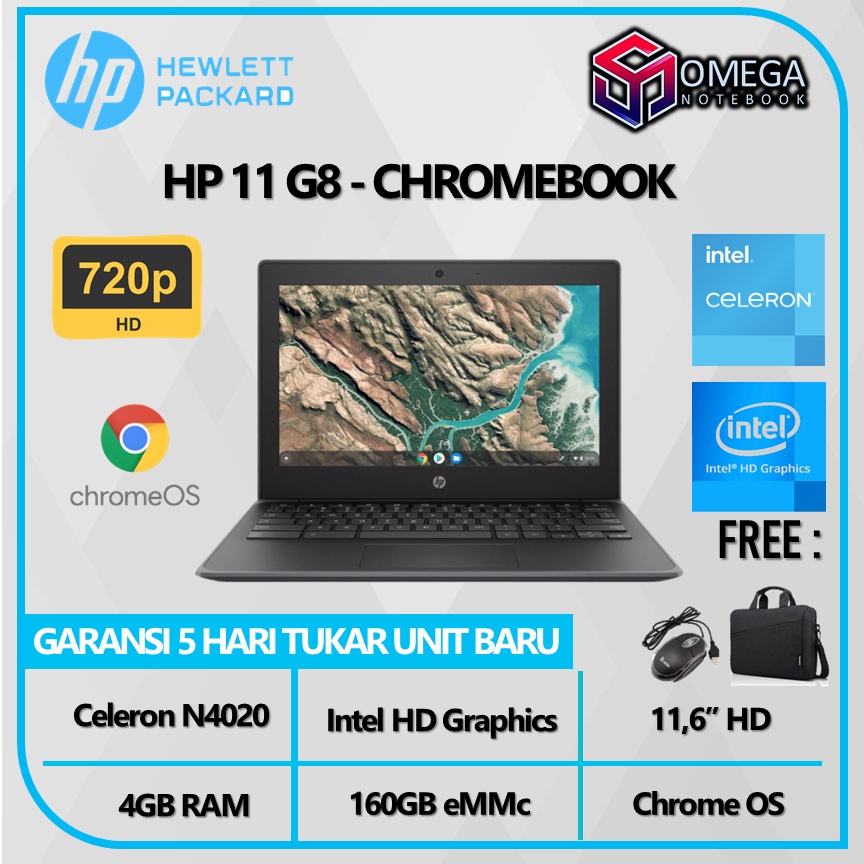 Laptop HP Chromebook 11 G8 N4020 4GB 160GB 11&quot; HD Chrome OS Laptop Pelajar Murah