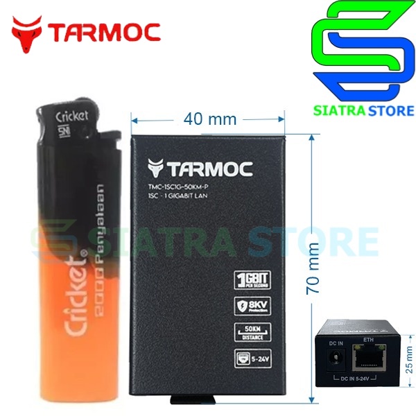 Tarmoc TMC-1SC1G-50KM-P | 1 FO 1 LAN Gigabit | POE IN 5-24V | HTB GS03 50km Mini