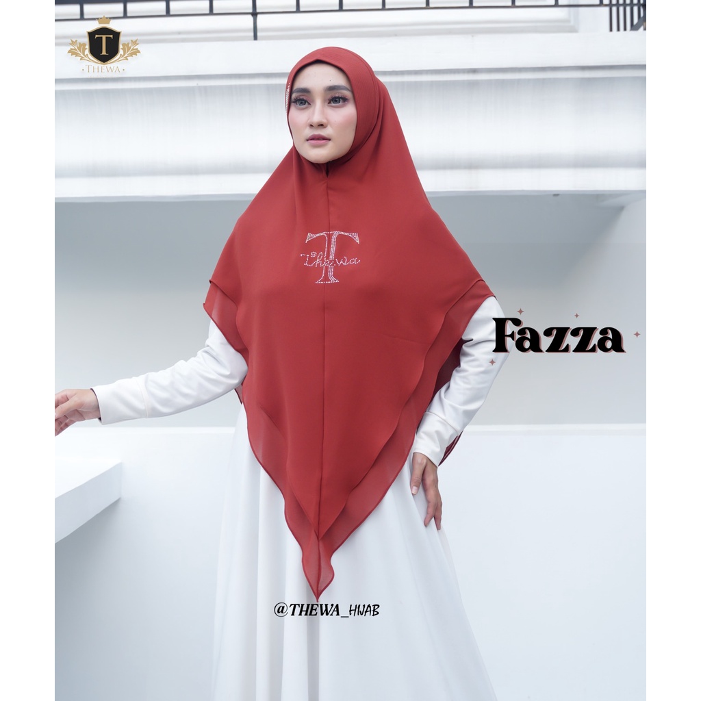 Khimar Fazza Payet 2 Layer Kerudung Seruty Babydoll Thewa - Hijab Jumbo dengan Bolongan Tangan untuk