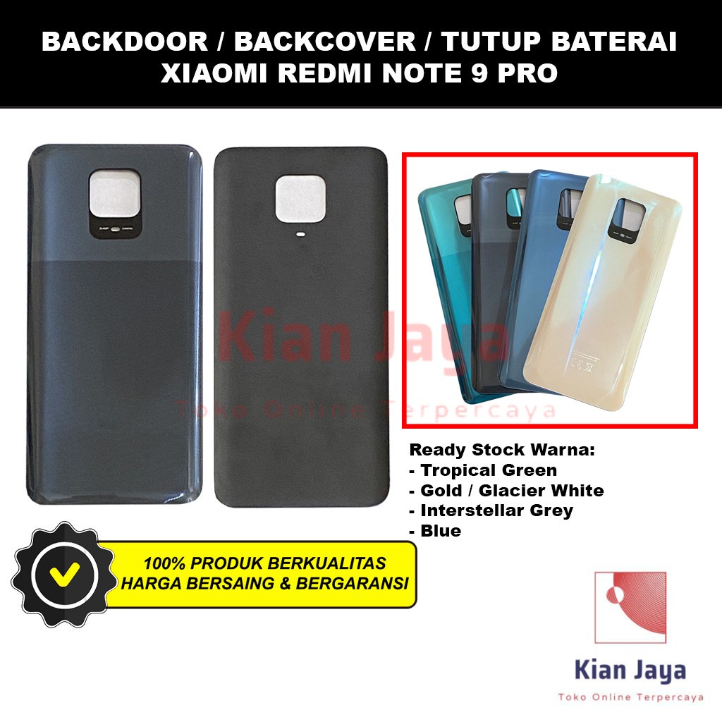 Backdoor Xiaomi Redmi Note 9 Pro Back Cover Tutup Belakang Baterai Cassing Casing Backcase Original