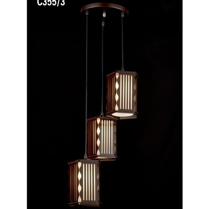 SL355-3R LAMPU GANTUNG KLASIK KAYU MINIMALIS RUANG TAMU MEJA MAKAN
