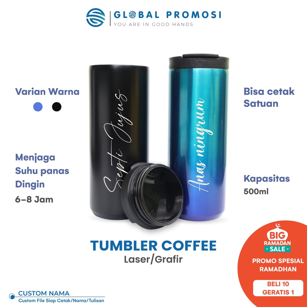 Tumbler Coffee  ( Beli 10 Gratis 1 ) Custom Grafir Nama/Logo Souvenir Botol Tumbler