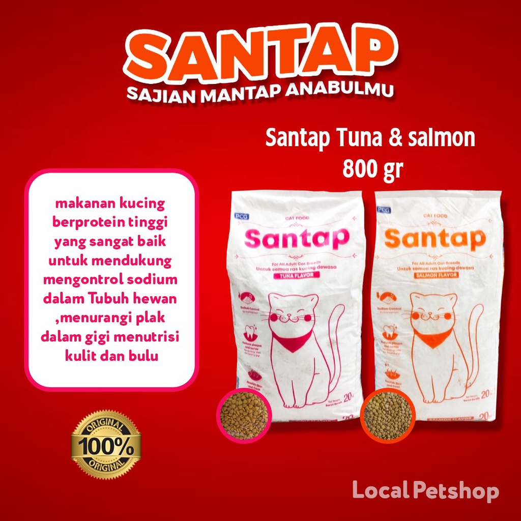 Santap makanan kucing dry catfood 800gr tuna dan salmon original termurah