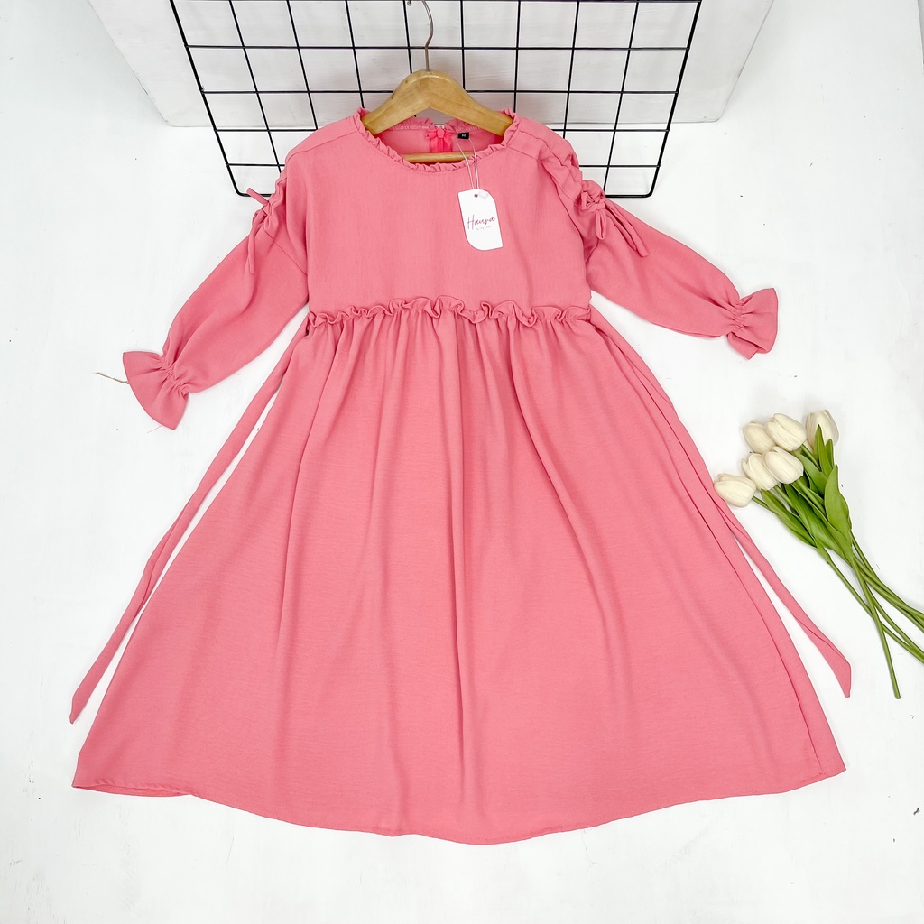 Gamis anak perempuan usia 2-8 tahun bahan crinkle / Baju Gamis lebaran Haura