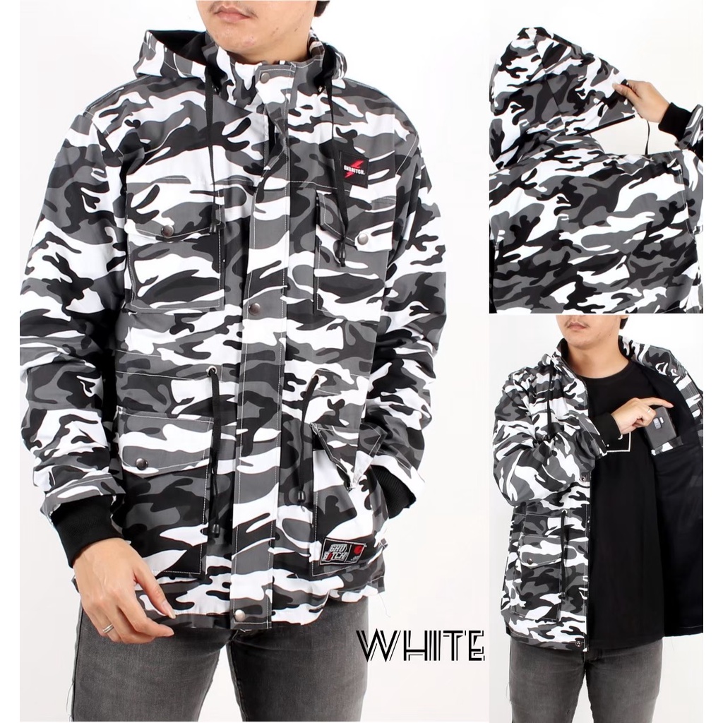 JAKET PARKA CAMO ARMY PUTIH SIZE L XL XXL XXXL - JAKET CAMO ARMY - JAKET GUNUNG KANVAS - JAKET KANVAS TEBAL- JAKET TENTARA