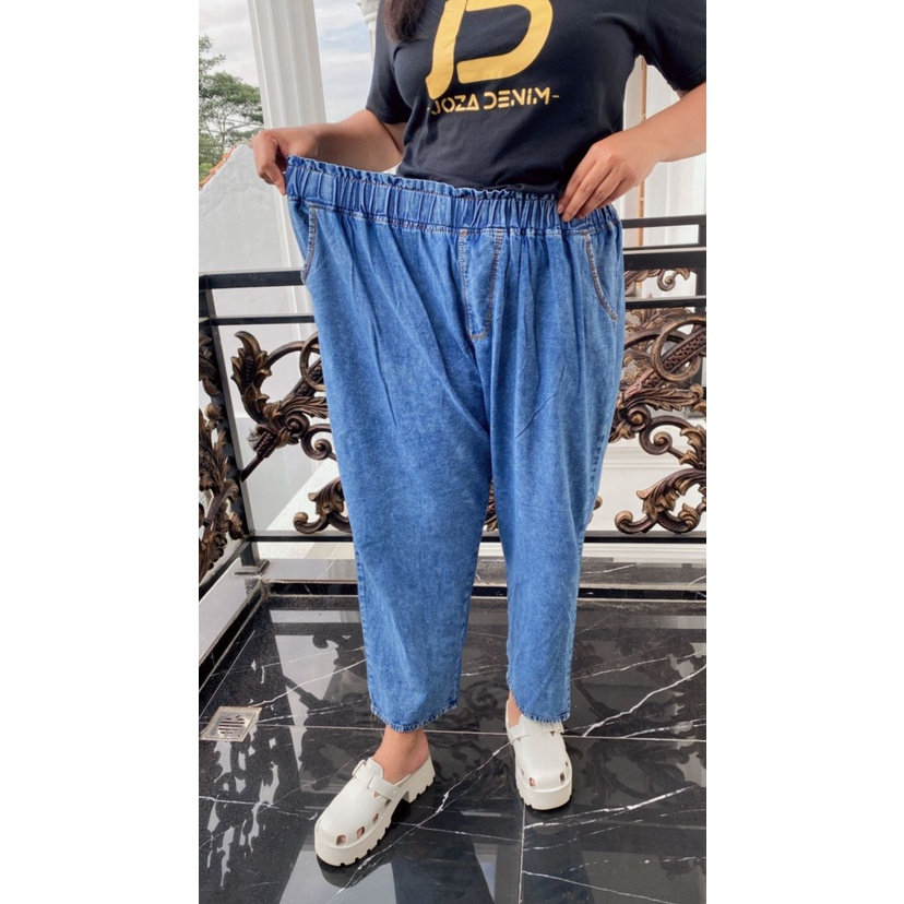 Boyfriend Pinggang Full Karet Highwaist Wanita Big Size XL-4XL