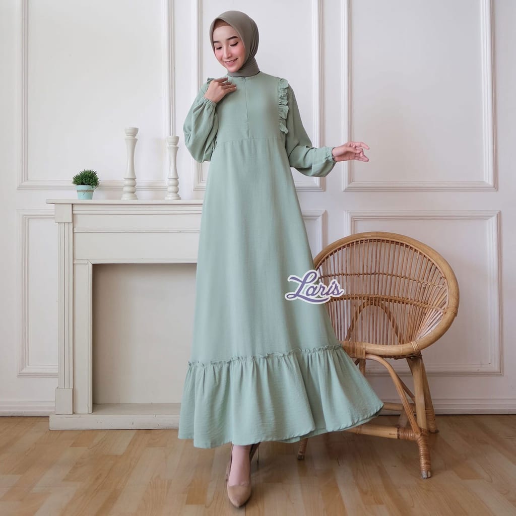 STANDAR-BIGSIZE | Salsabila Gamis Rempel LD 100 110 120 Bahan Airflow Crinkle Busui Friendly Original LARIS