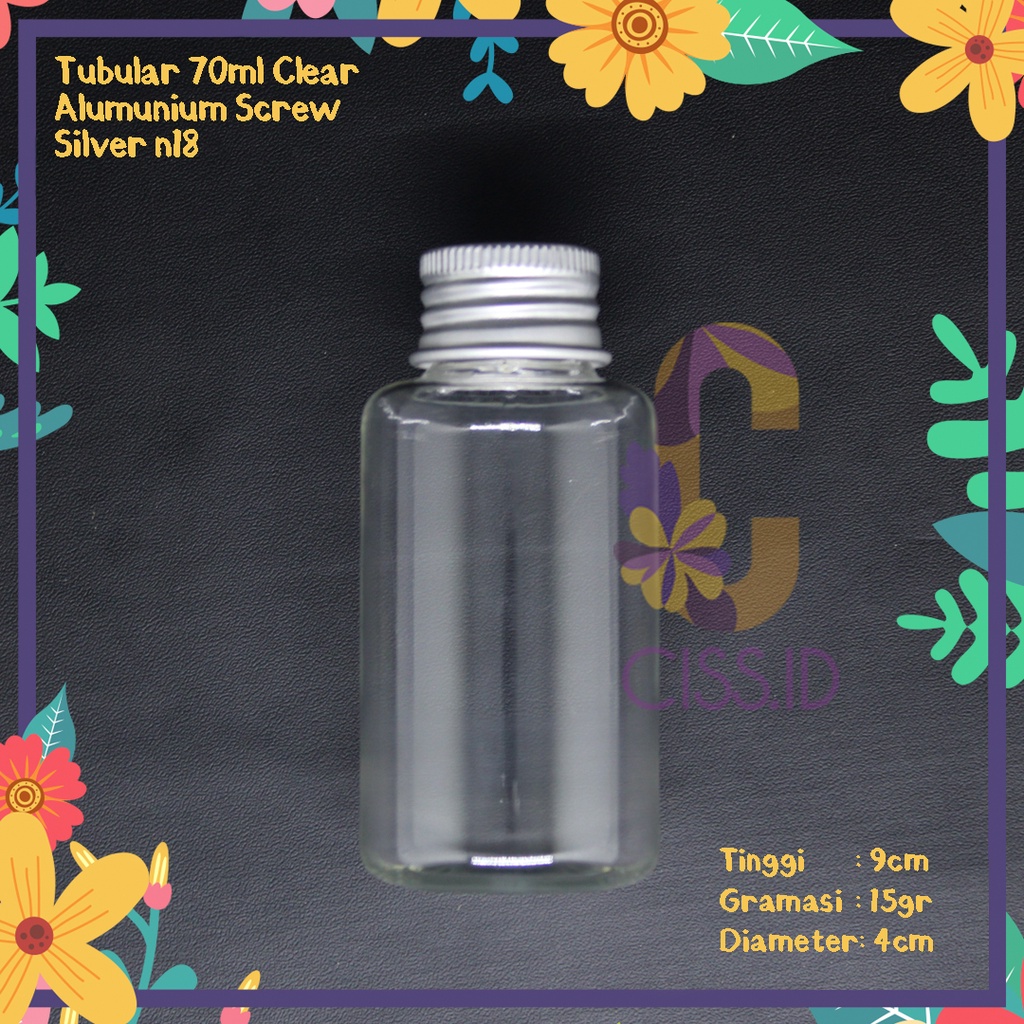 BOTOL 70ML CLEAR TUTUP ULIR ALUMUNIUM SILVER N24 IMPORT MURAH TEBAL KEMASAN KOSMETIK PARFUME URIL DR