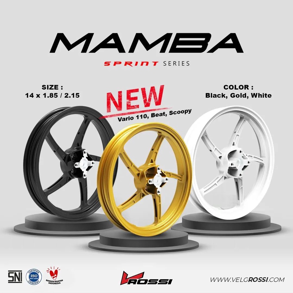 Velg Vrossi Sprint Mamba Beat Karbu Scoopy FI esp Vario110 Genio Model OZ Ring 14 Balok 5 Lebar 185/