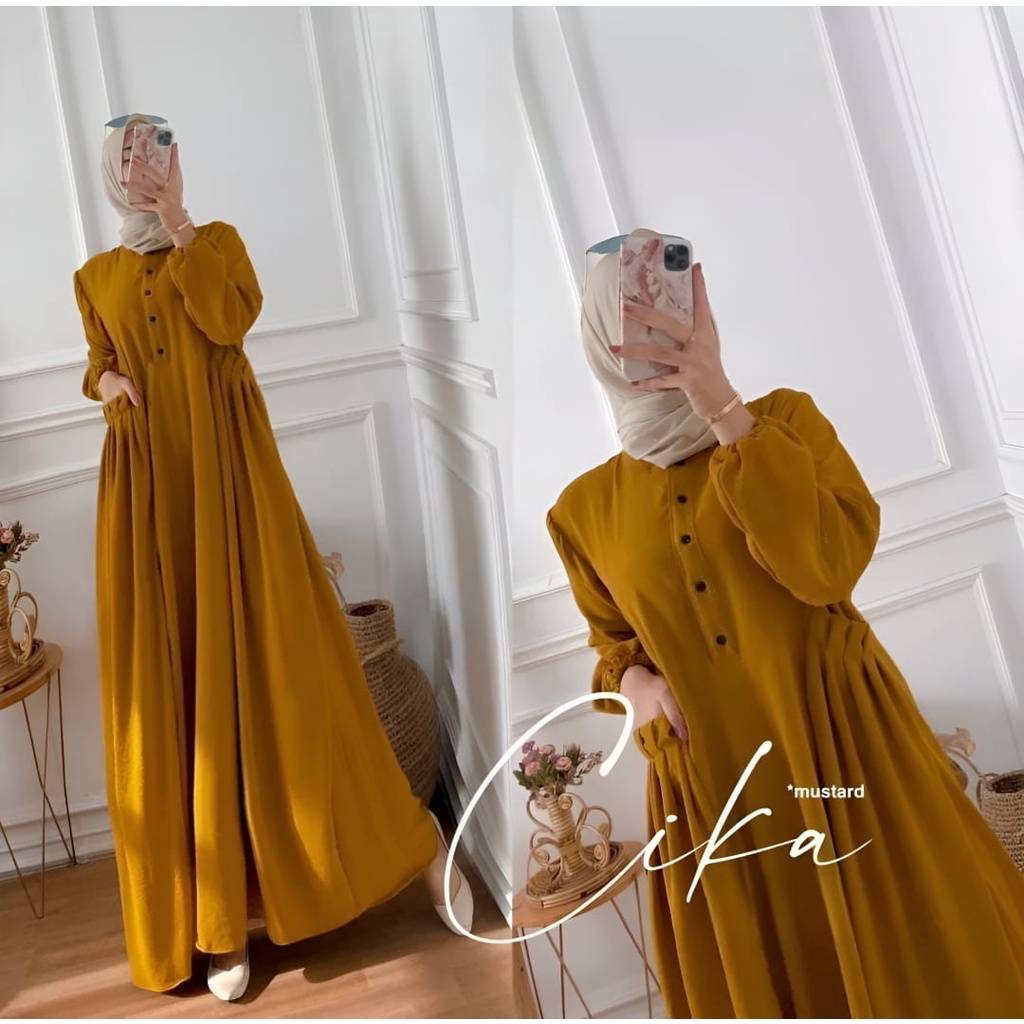 CIKA DRESS CRINGKLE AIRFLOW PREMIUM / GAMIS CRINGKEL CIKA DRESS MAXY READY BAHAN CRINGKEL AIRFLOW POLOS /Asahy Dress / Crinkle Airflow / Gamis Wanita Pesta Kondangan Lebaran Terbaru / Long Dress / Dress Maxi / Tunik Midi Terbaru