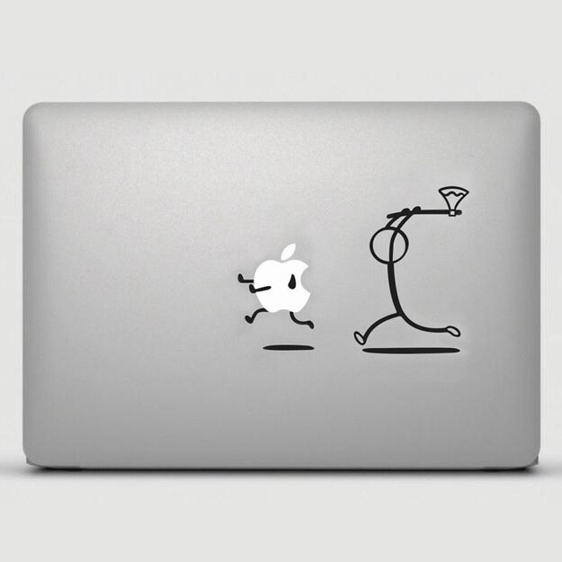 Stiker Stickman with Axe Chasing Apple - Laptop Decal Macbook Sticker
