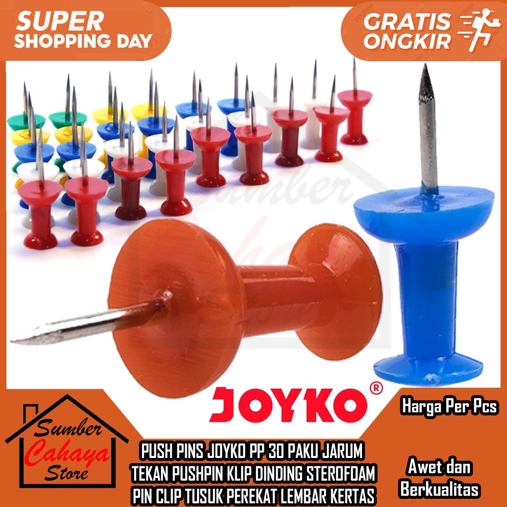 

PUSH PINS JARUM TEKAN PAKU PIN JOYKO PP 30 PUSHPIN PUSPIN PUSHPINS TUSUK PAYUNG KLIP KELIP CLIP DINDING PAPAN STEROFOAM STEREFOAM STEROFOM KANTOR SEKOLAH LEMBAR KERTAS DOKUMEN INFORMASI MADING TANCAPAN TANCAP PEREKAT TEMPEL PENANCAP CORKBOARD GABUS