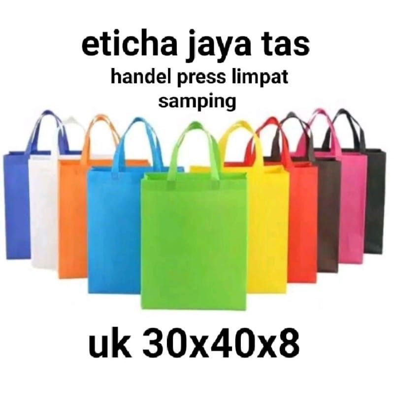 tas spun bond press/goodie bag /tas handle 30x40x8 per lusin isi 12 psc