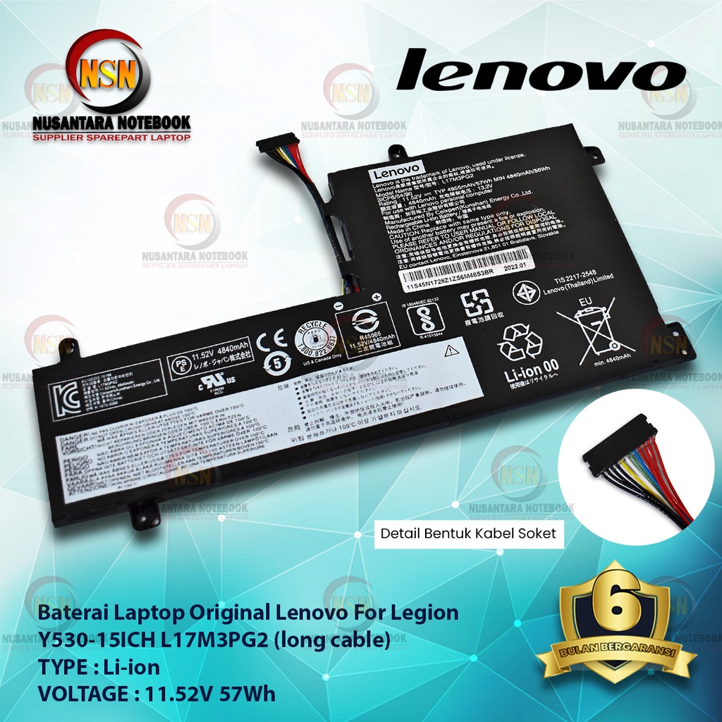 Baterai Laptop Original Lenovo Legion L17M3PG2 11.52V 57Wh Long Cable