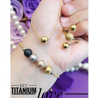 Set Perhiasan Titanium Wanita Dewasa Terbaru Gold Gelang Serut 1103a1