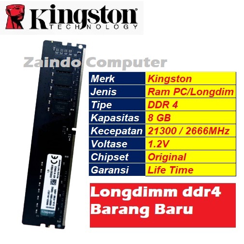 KINGSTON LONGDIMM DDR4 8GB PC 21300/2666 MHz 1.2V - MEMORY PC DDR4 8GB KINGSTON