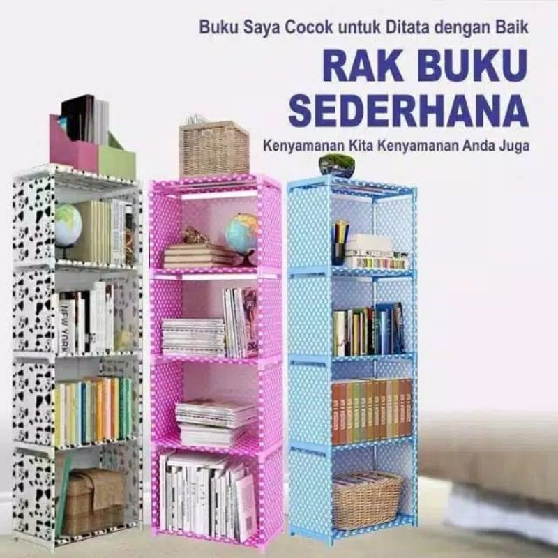 Rak buku portable / Rak susun 5 tingkat serbaguna + Tutup Belakang.