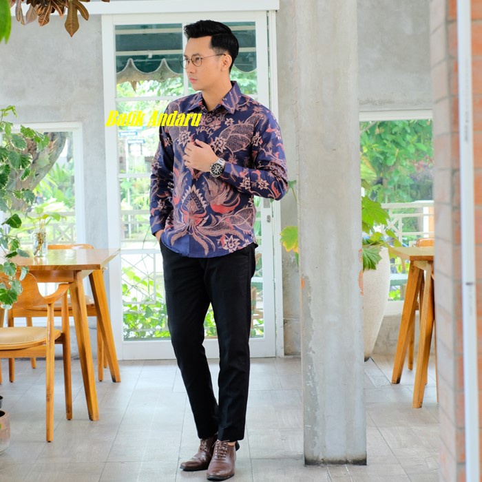 Kemeja Batik Pria Slim Fit Lengan Panjang Modern Heem Premium Elegant Sentani Warna Biru