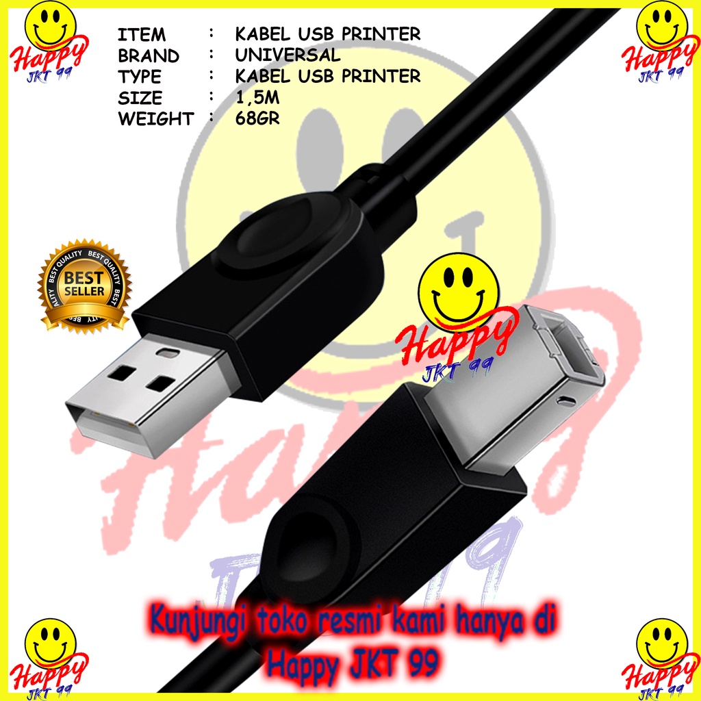 [ HAPPY JKT 99 ] KABEL USB PRINTER 1.5M HITAM KABEL PRINTER USB 1.5 METER