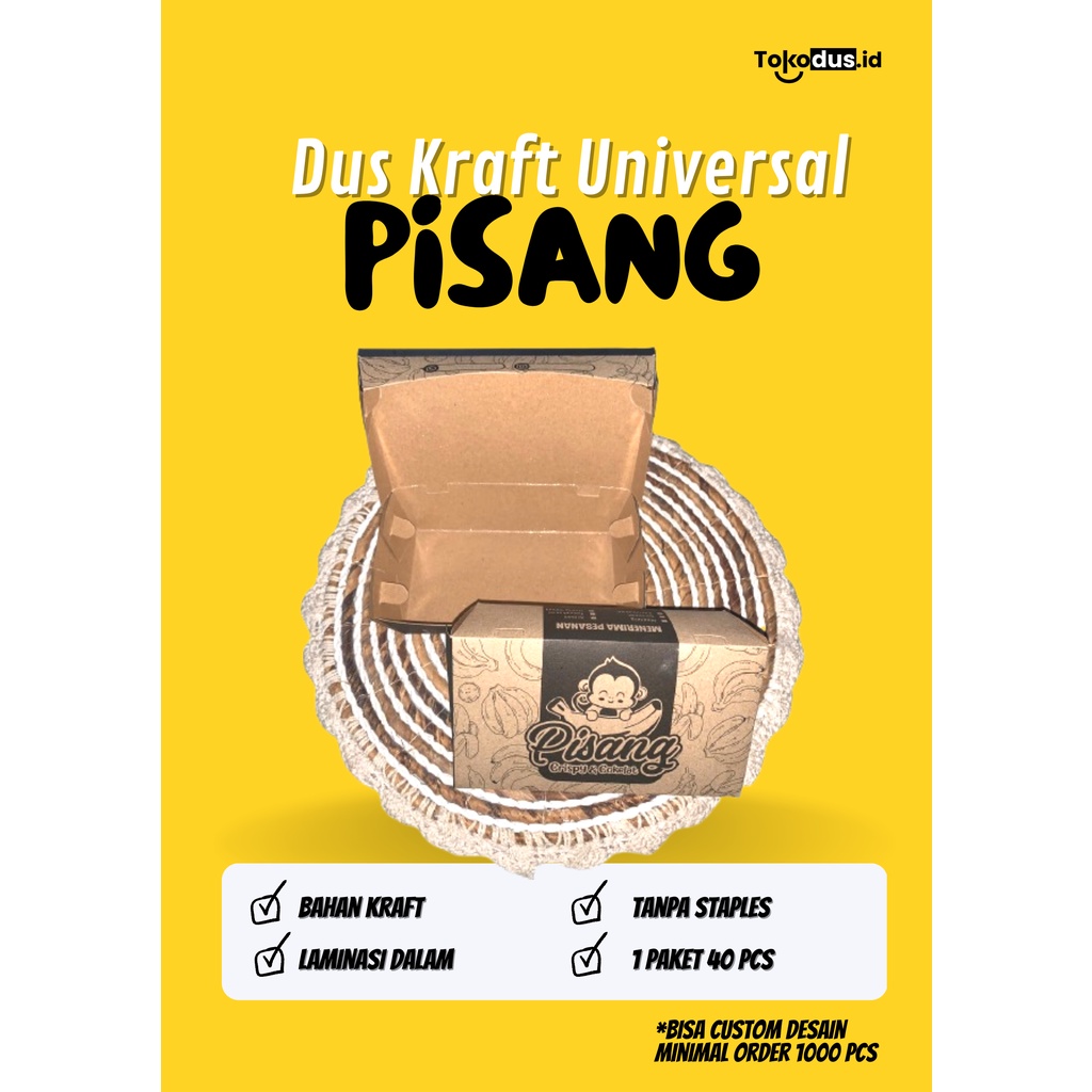 Dus Kraft Pisang | Kemasan Pisang Kraft | Box Pisang Lumer | Lunchbox Pisang Crispy (isi 40pcs)