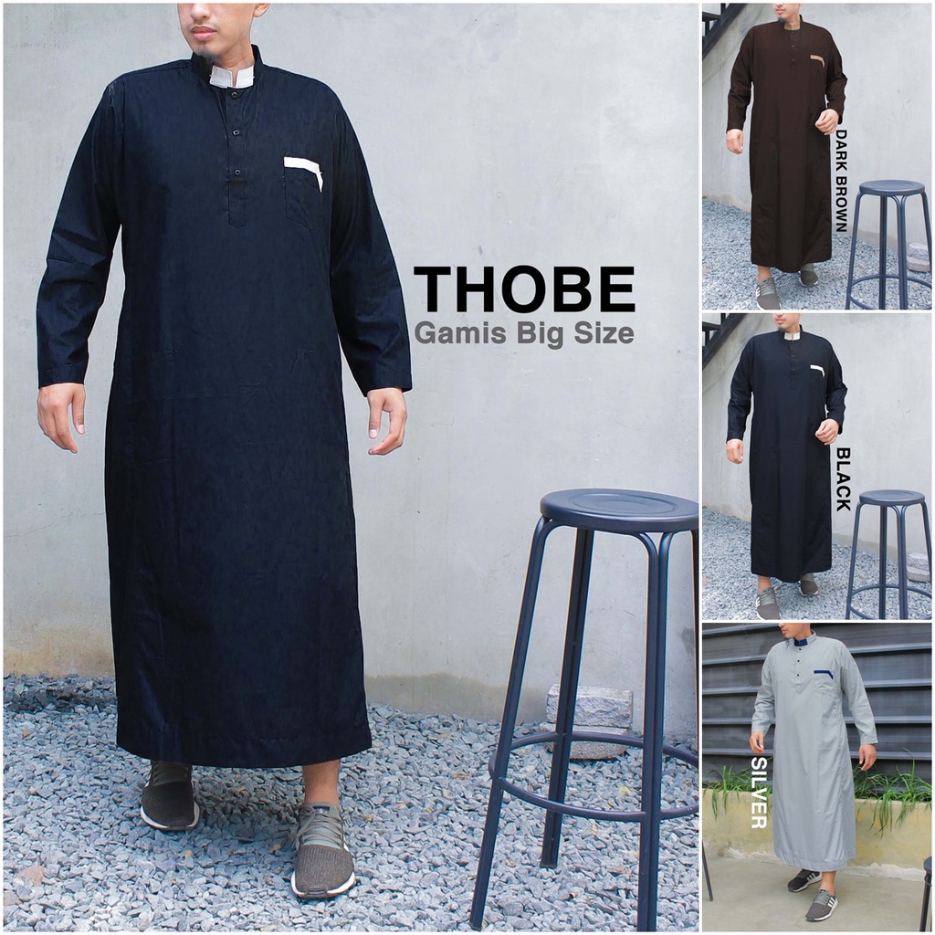 [BIG SIZE] Thobe/ Gamis pria dewasa/ Jubah lengan PANJANG JUMBO kode THJ01 Busana muslim Pria Dewasa bahan katun flat berkualitas