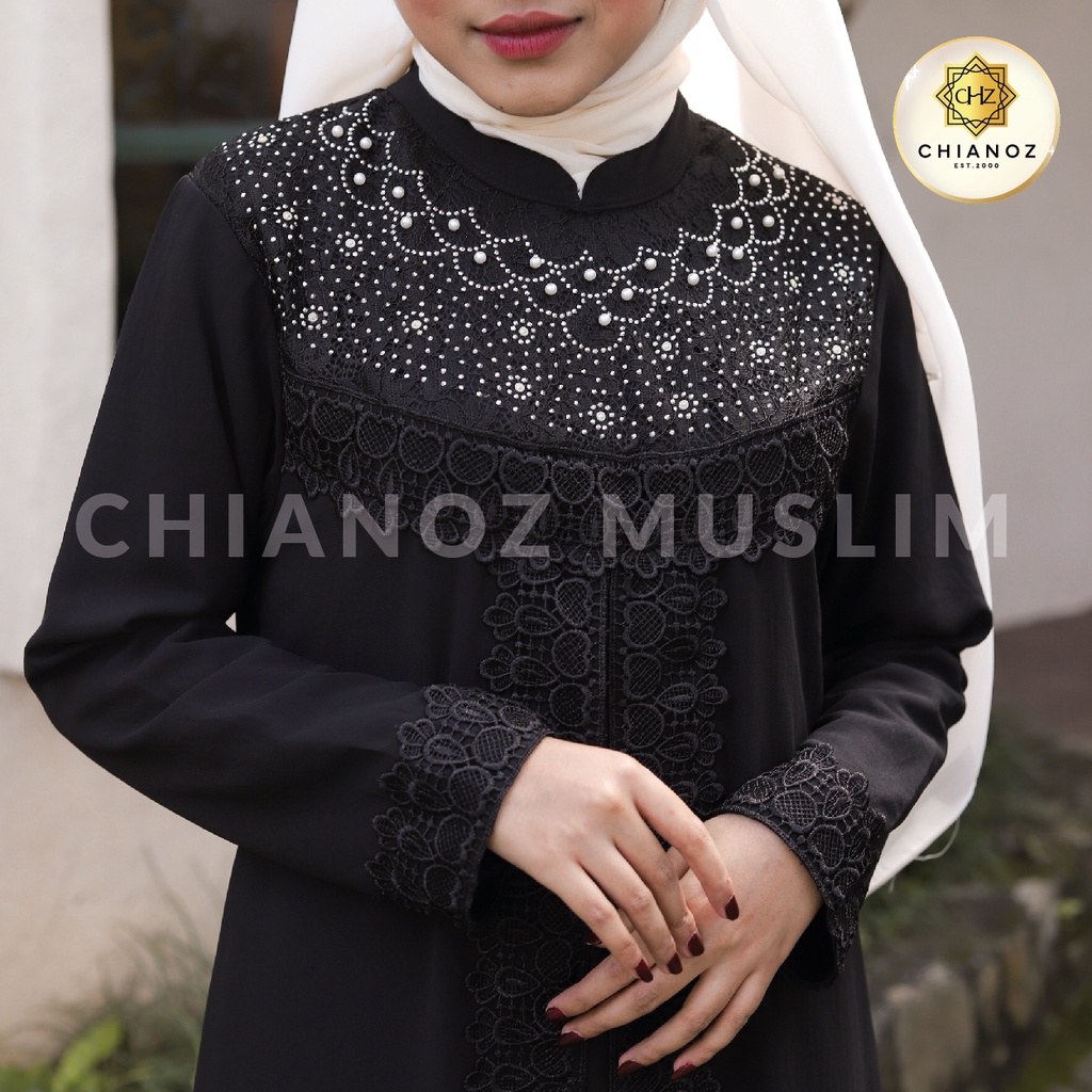 CHIANOZ Gamis Hitam Mewah Cinta Dress Brukat Renda Baju Lebaran Umroh Haji Manasik Pesta Akad 507 877