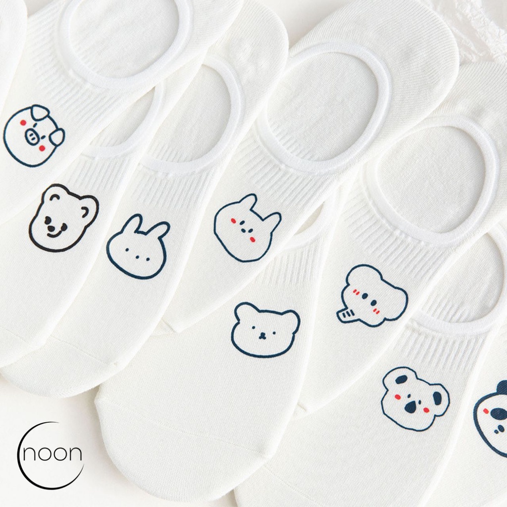 NOON (Homare) Kaos Kaki Putih Pendek Semata Kaki Ankle Socks Wanita Korea Motif Bear Beruang Lucu Imut Kantor Sekolah Olahraga Basket Futsal Kaus Kaki Import Kasual Casual Keren Minimalis