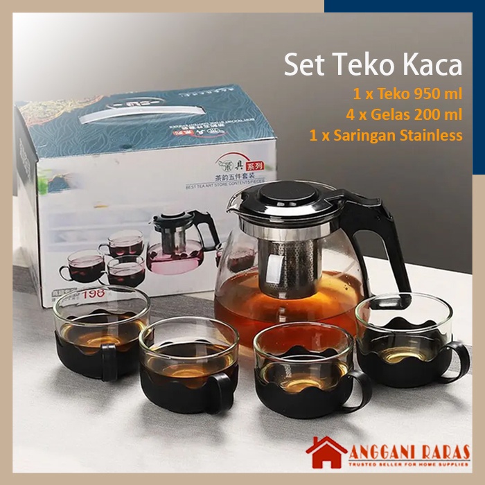 Teko Teh Dengan Saringan Teko Set Gelas Kaca Untuk Teh Cina Rempah Herbal