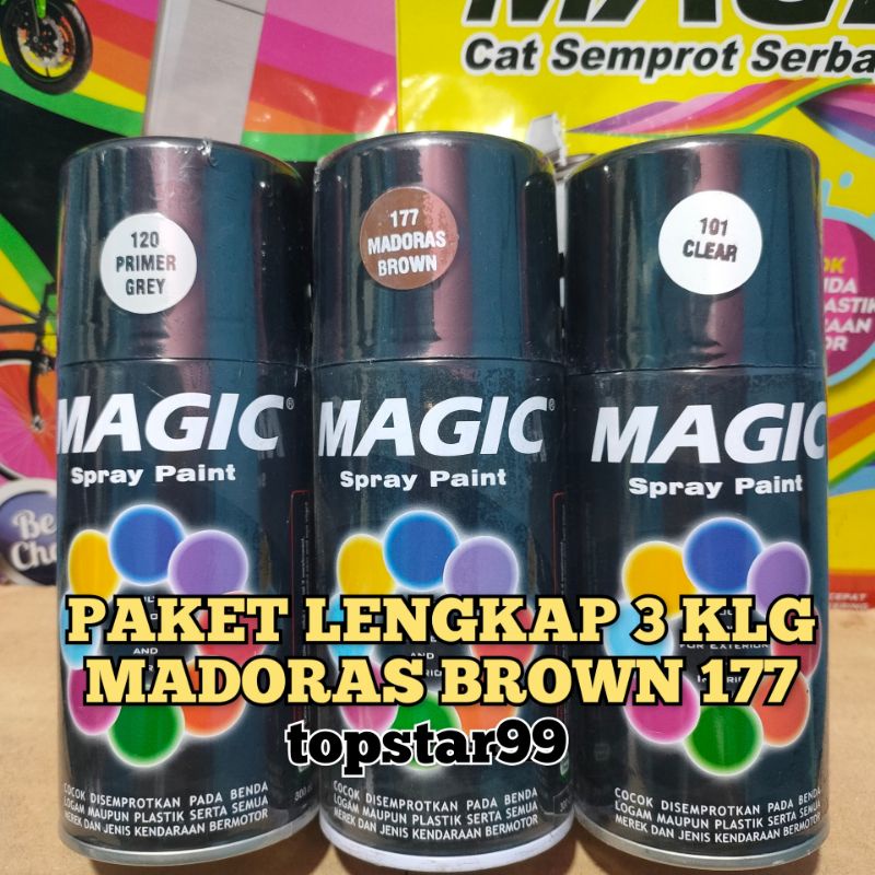 Pilok Pilox Cat Semprot Magic Paket Lengkap 3 Kaleng 300cc Paketan Coklat Tua Madoras Brown 177 Primer Grey Epoxy 120 Clear Pernis Glossy Mengkilap 101 Spray Paint