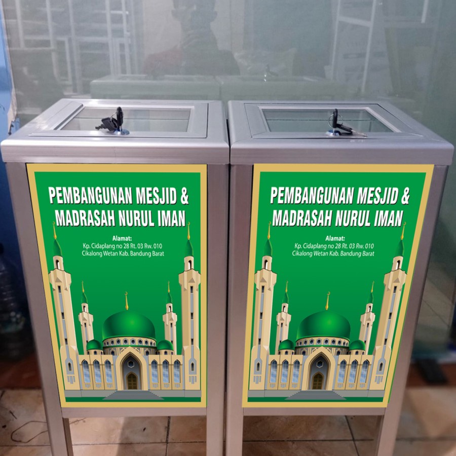 STIKER VINYL KOTAK AMAL (CUSTOM, NAMA MASJID/MUSHOLA TULIS DI CATATAN/CHAT)