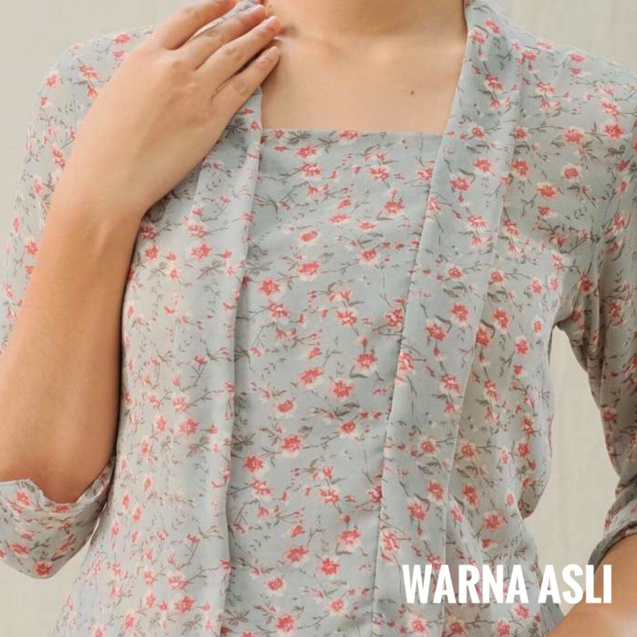 Kebaya Kutubaru Adelia Lengan 7/8 Meradelima Sifon Abu Bunga Dusty