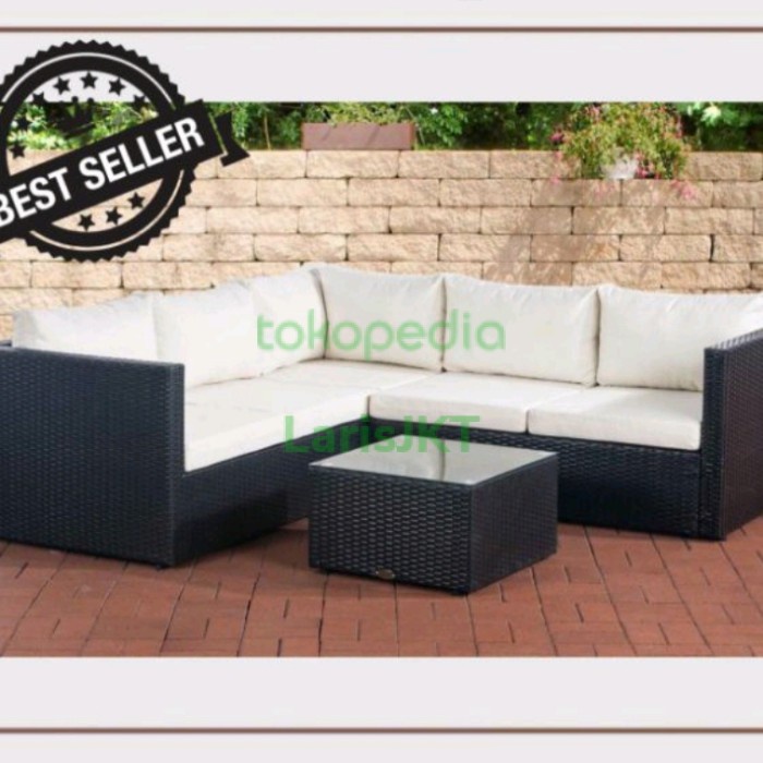 LJ1 Kursi Sofa Tamu L Sudut Rotan Sintetis