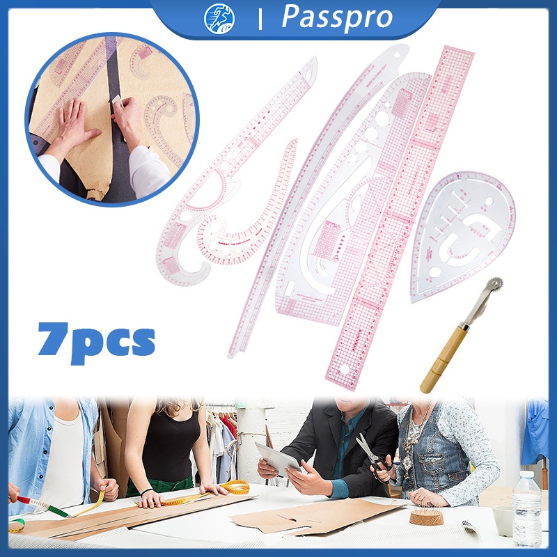

7pcs Penggaris Jahit Set Penggaris Pola Baju Gambar Menjahit Pakaian Baju Quilting Patchwork Ruler Multi Function Sewing Rulers