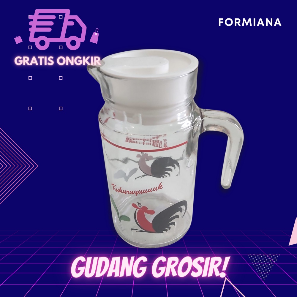 FM - Teko Pitcher Kaca Motif Ayam Jago 600 cc | Ceret | Teko Serbaguna