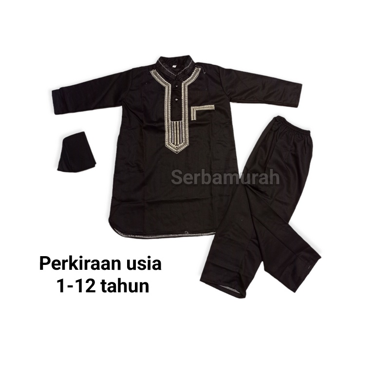 Setelan Koko Kurta Motif Bordir Warna Hitam